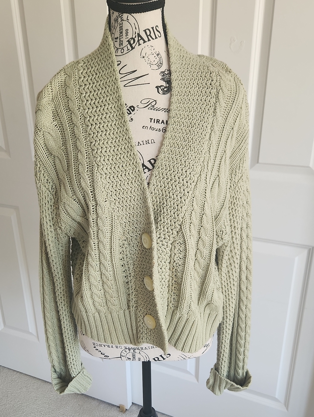 The Great Spring Green Cable Cardigan SZ 1